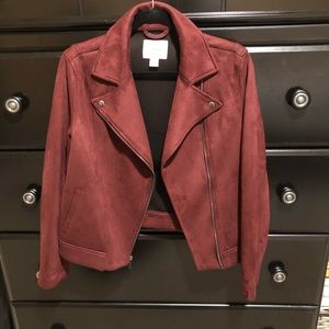 Maroon Suede Biker Jacket